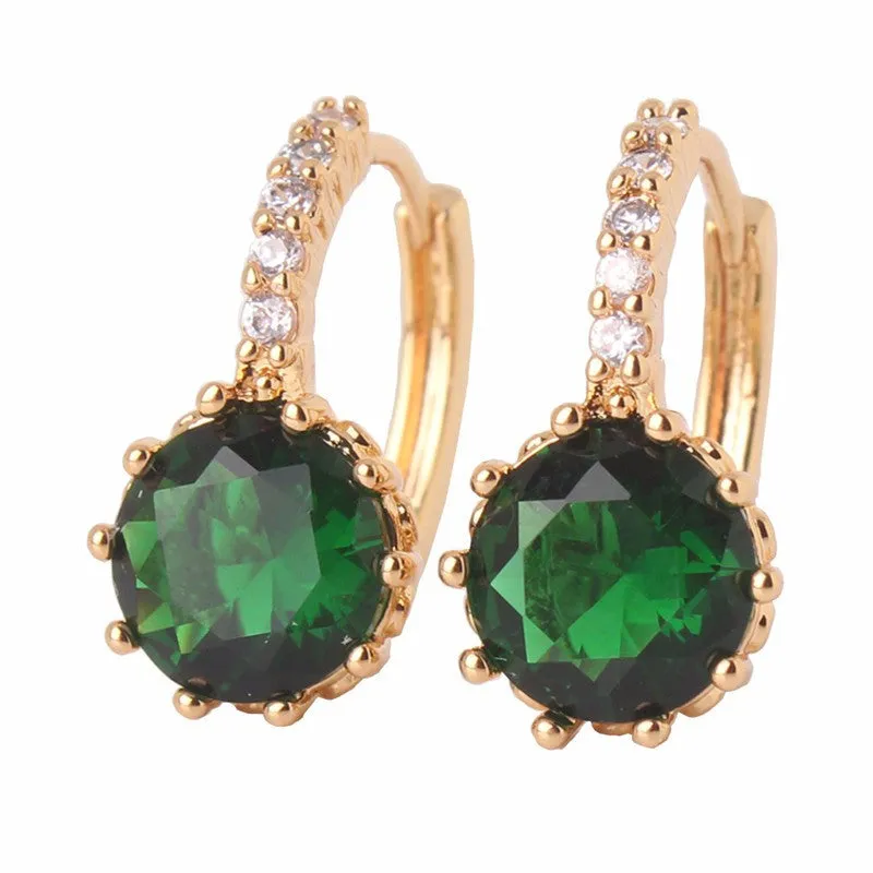 Earring Women 24K Yellow Gold Plated Hoop Earrings Zirconia Topaz Attractive Jewelry for Women Brinco Earings