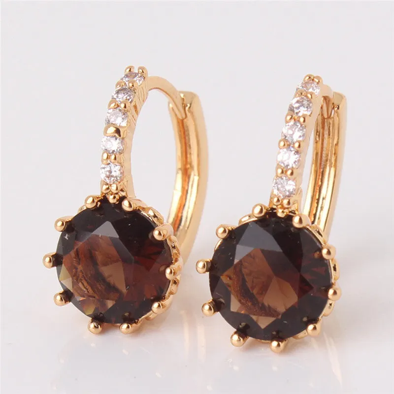 Earring Women 24K Yellow Gold Plated Hoop Earrings Zirconia Topaz Attractive Jewelry for Women Brinco Earings