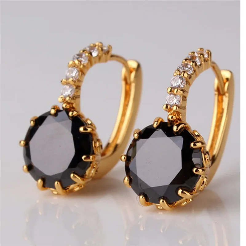 Earring Women 24K Yellow Gold Plated Hoop Earrings Zirconia Topaz Attractive Jewelry for Women Brinco Earings