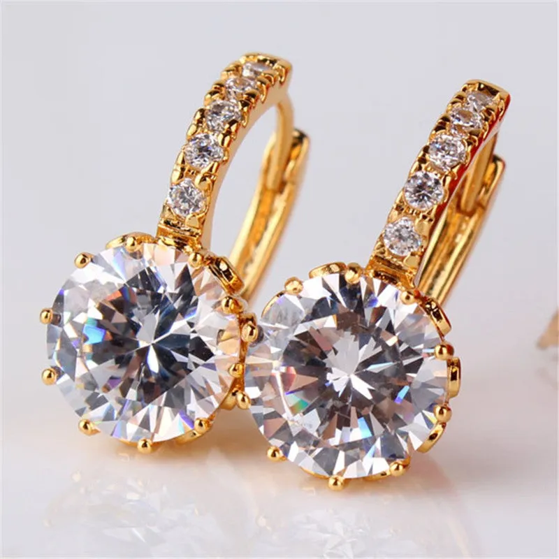 Earring Women 24K Yellow Gold Plated Hoop Earrings Zirconia Topaz Attractive Jewelry for Women Brinco Earings