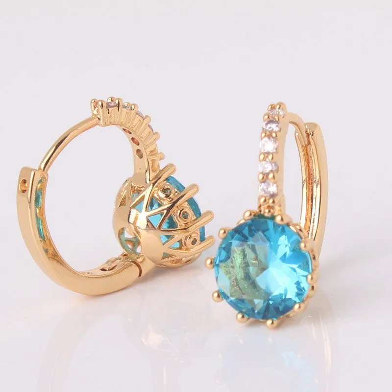 Earring Women 24K Yellow Gold Plated Hoop Earrings Zirconia Topaz Attractive Jewelry for Women Brinco Earings