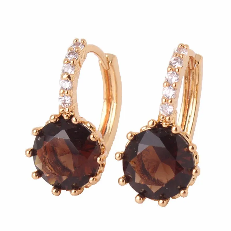 Earring Women 24K Yellow Gold Plated Hoop Earrings Zirconia Topaz Attractive Jewelry for Women Brinco Earings