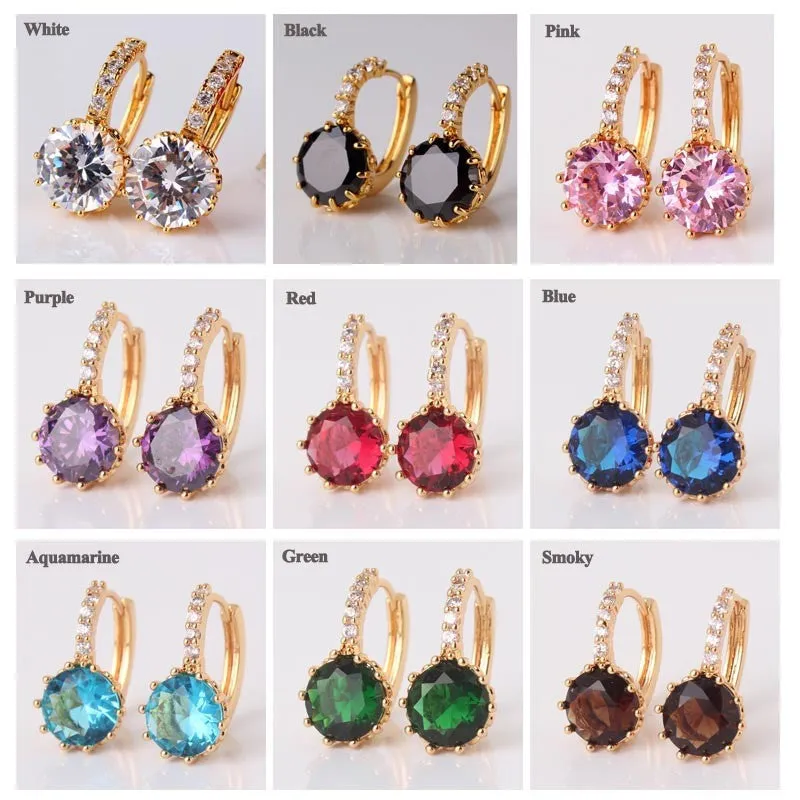 Earring Women 24K Yellow Gold Plated Hoop Earrings Zirconia Topaz Attractive Jewelry for Women Brinco Earings