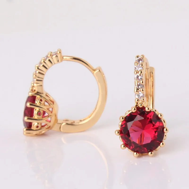 Earring Women 24K Yellow Gold Plated Hoop Earrings Zirconia Topaz Attractive Jewelry for Women Brinco Earings