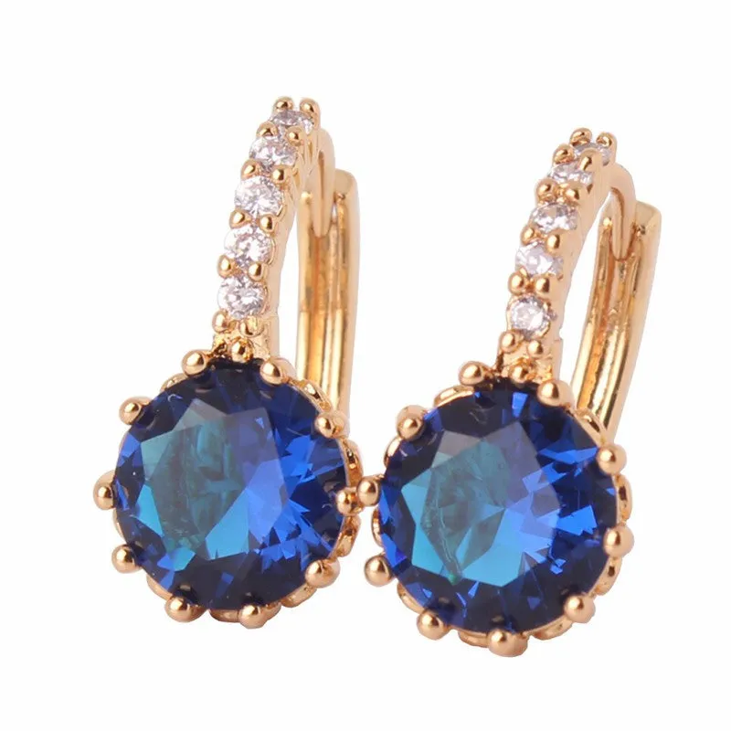 Earring Women 24K Yellow Gold Plated Hoop Earrings Zirconia Topaz Attractive Jewelry for Women Brinco Earings