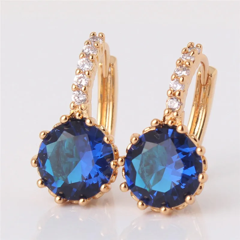Earring Women 24K Yellow Gold Plated Hoop Earrings Zirconia Topaz Attractive Jewelry for Women Brinco Earings