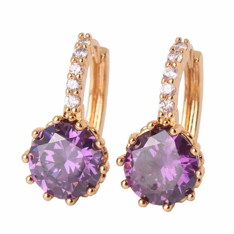 Earring Women 24K Yellow Gold Plated Hoop Earrings Zirconia Topaz Attractive Jewelry for Women Brinco Earings
