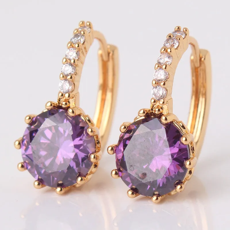 Earring Women 24K Yellow Gold Plated Hoop Earrings Zirconia Topaz Attractive Jewelry for Women Brinco Earings