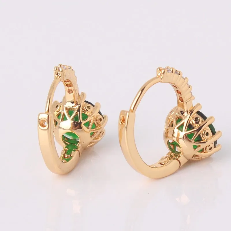 Earring Women 24K Yellow Gold Plated Hoop Earrings Zirconia Topaz Attractive Jewelry for Women Brinco Earings