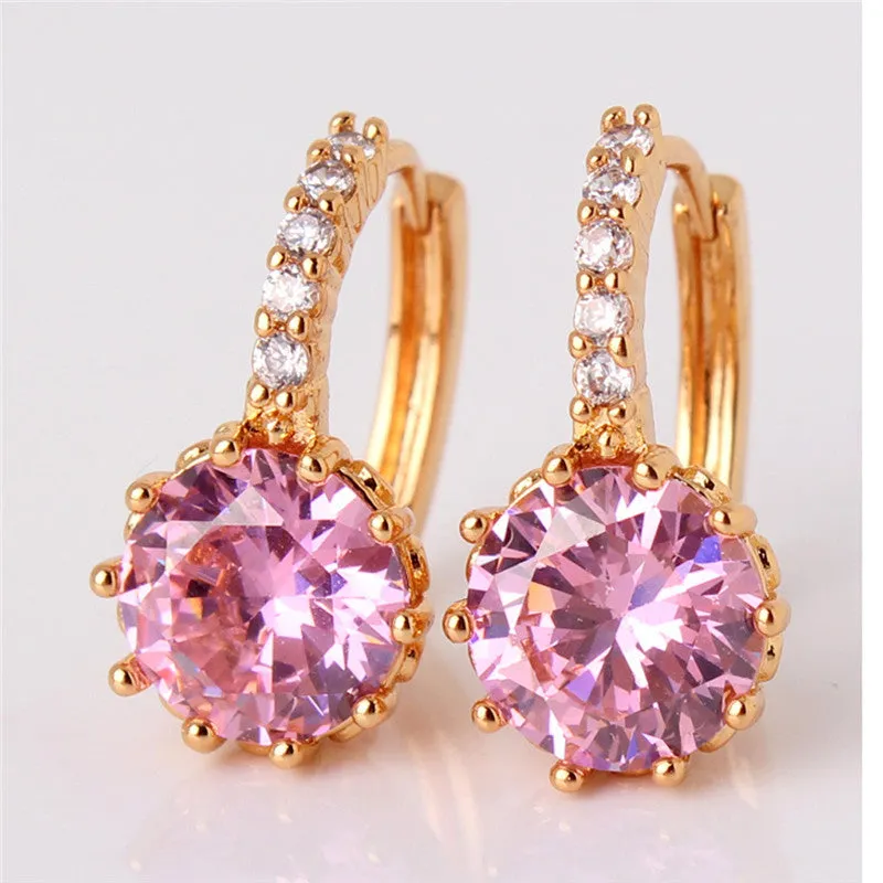 Earring Women 24K Yellow Gold Plated Hoop Earrings Zirconia Topaz Attractive Jewelry for Women Brinco Earings