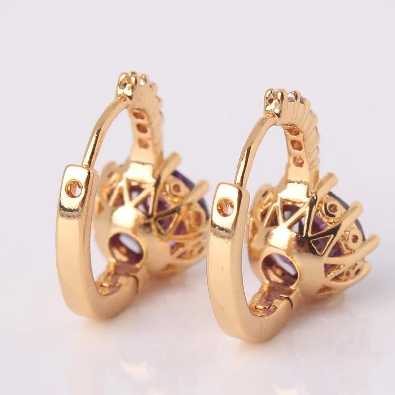 Earring Women 24K Yellow Gold Plated Hoop Earrings Zirconia Topaz Attractive Jewelry for Women Brinco Earings