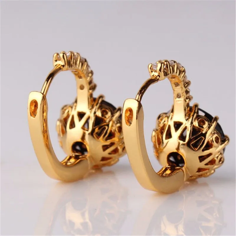 Earring Women 24K Yellow Gold Plated Hoop Earrings Zirconia Topaz Attractive Jewelry for Women Brinco Earings
