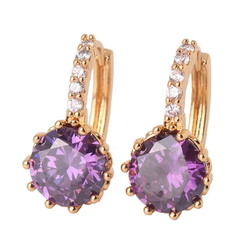 Earring Women 24K Yellow Gold Plated Hoop Earrings Zirconia Topaz Attractive Jewelry for Women Brinco Earings