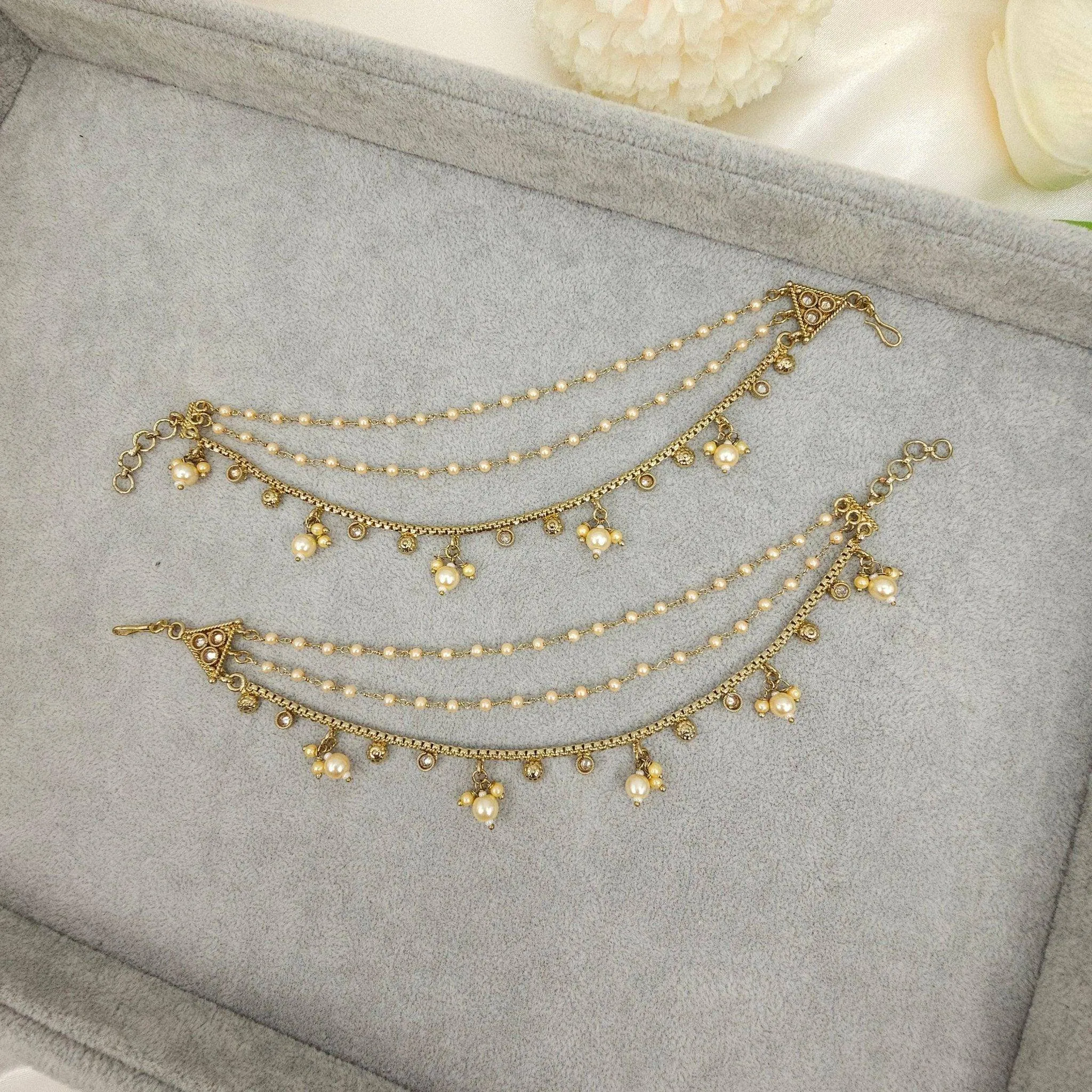 Elegant Gold Reverse Polki Earring Chains - Enhance & Support Your Earrings