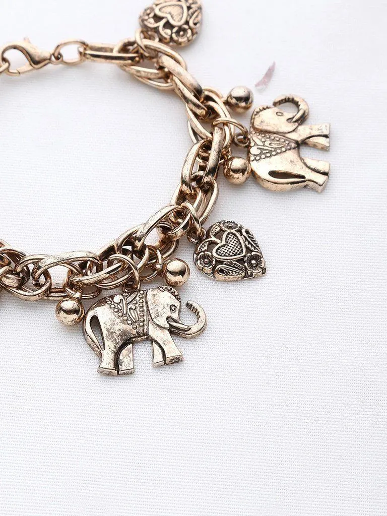 Elephant And Heart Shaped Charm Bracelet