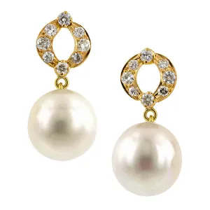 Estate Diamond and Pearl Drop Earrings