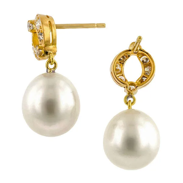 Estate Diamond and Pearl Drop Earrings