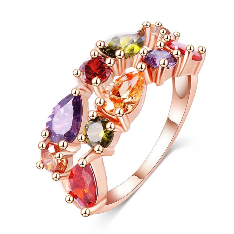 Fashion Top Sale Colorful Rose Gold Plated AAA Zircon Wedding bijoux Rings Imitated Ruby Jewelry For Women