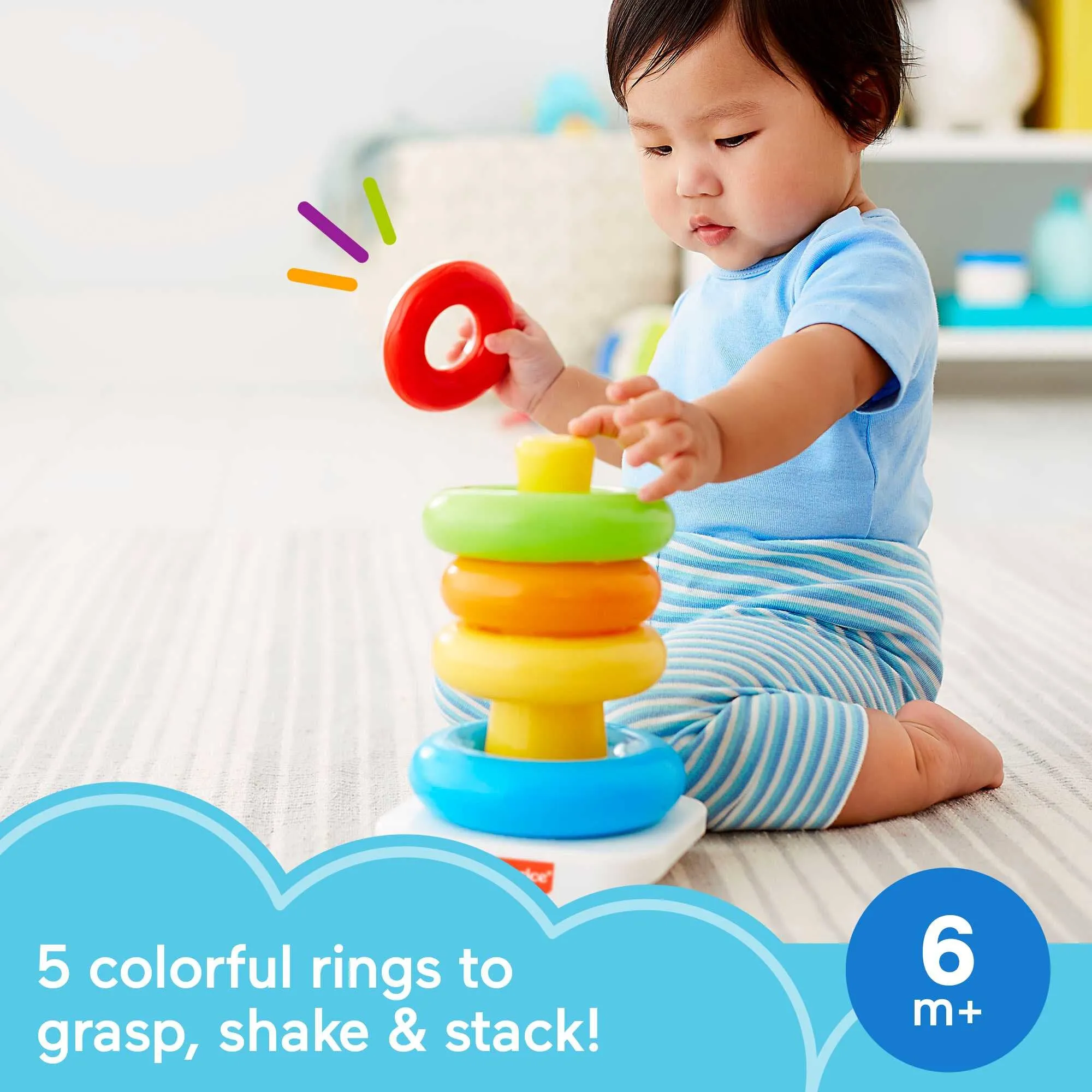 Fisher-Price Rock-a-Stack Baby Toy, Classic Ring Stacking Toy for Infants and Toddlers
