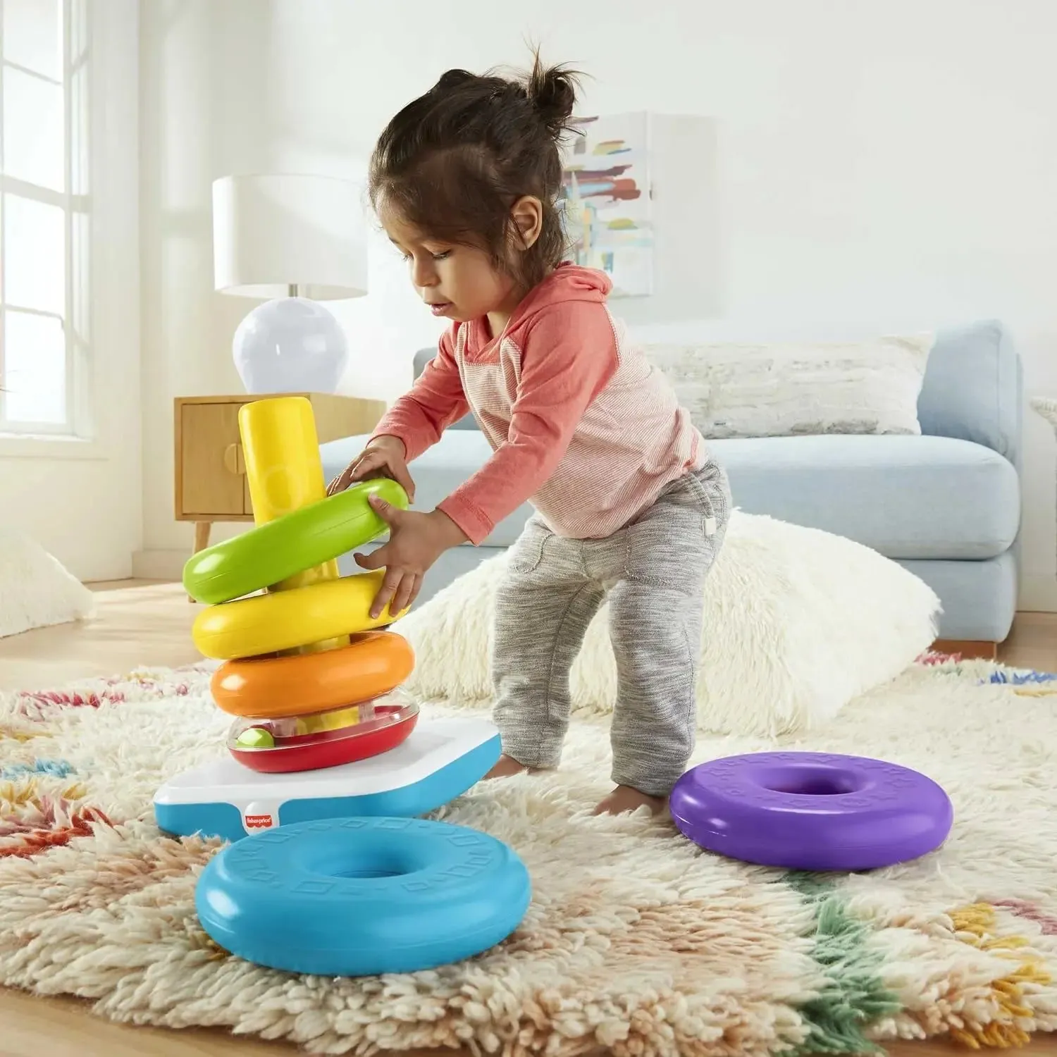 Fisher-Price Toddler Toy Giant Rock-A-Stack, 6 Stacking Rings with Roly-Poly Base for Ages 1  Years, 14  Inches Tall