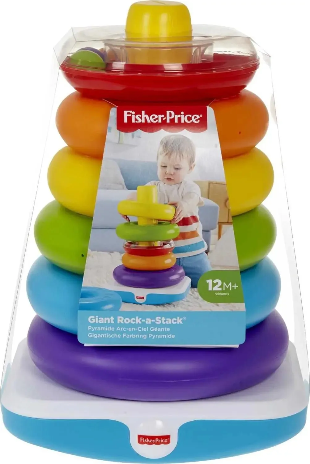Fisher-Price Toddler Toy Giant Rock-A-Stack, 6 Stacking Rings with Roly-Poly Base for Ages 1  Years, 14  Inches Tall