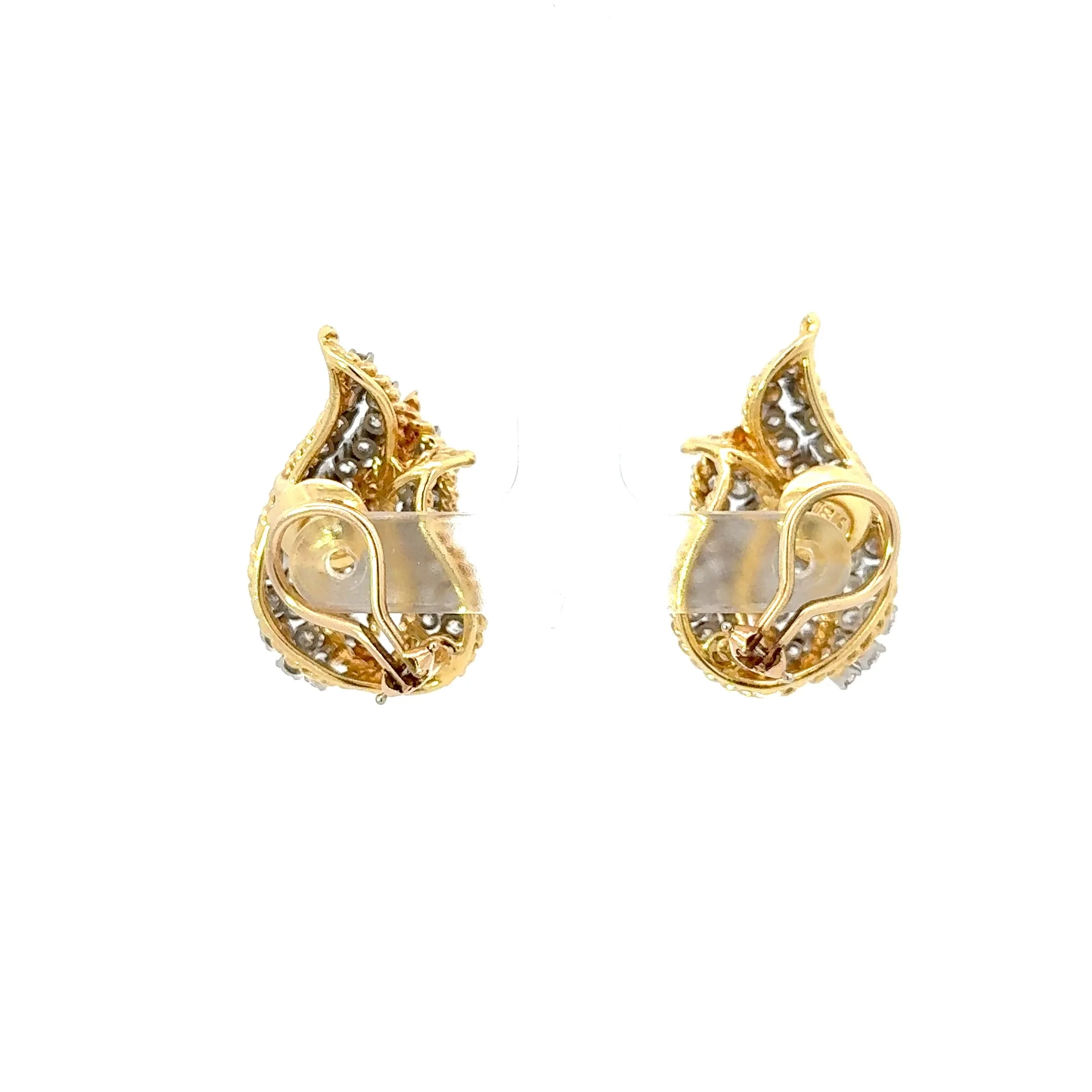 Flame Diamond Earrings Platinum and 18K Yellow Gold