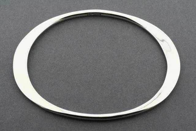 flattened oval bangle - small - sterling silver