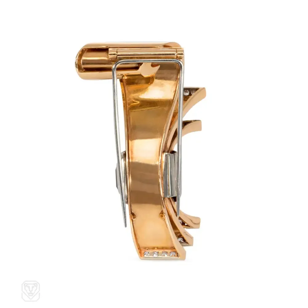 Gübelin Retro gold and sapphire bow brooch