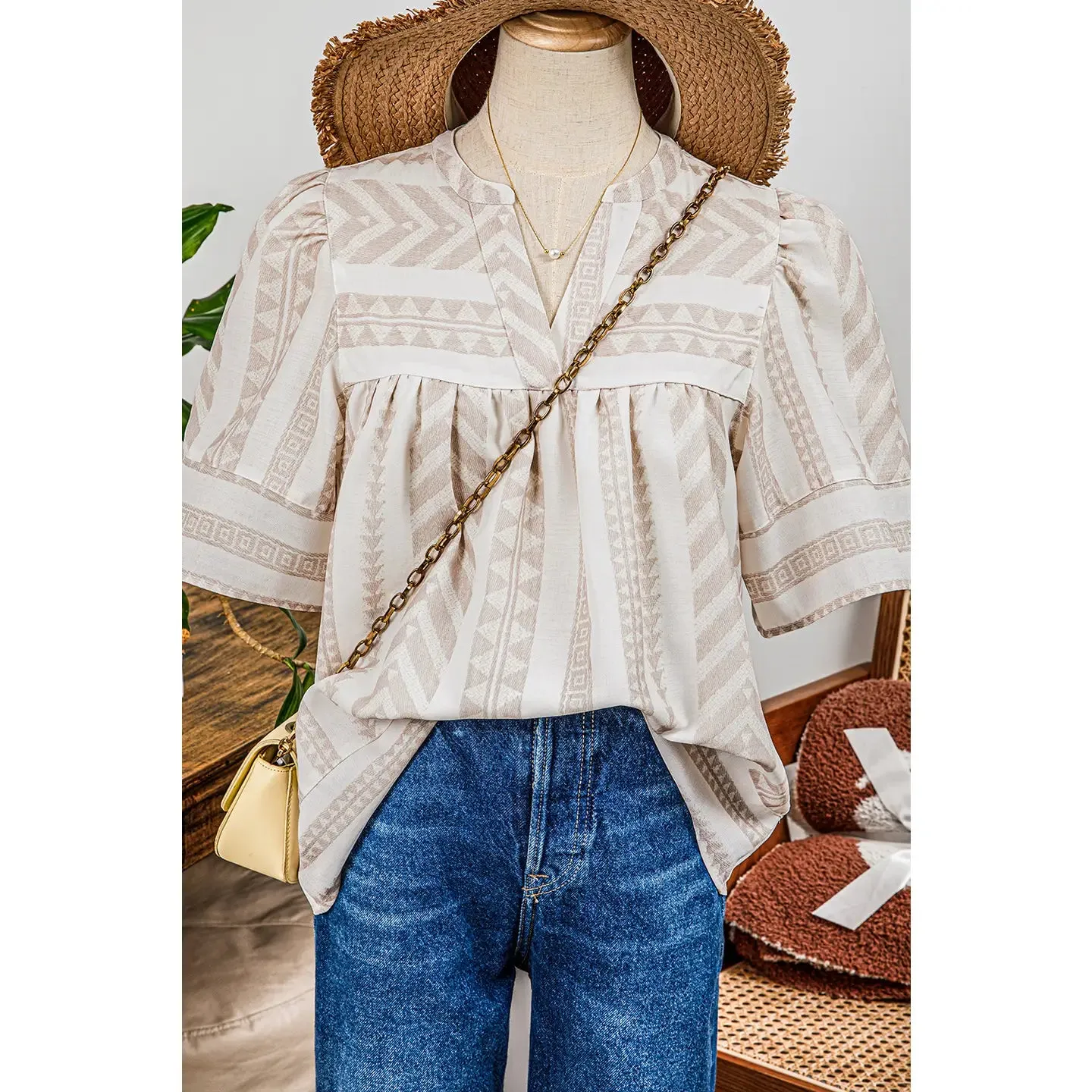 Geometric Jaquard Blouse