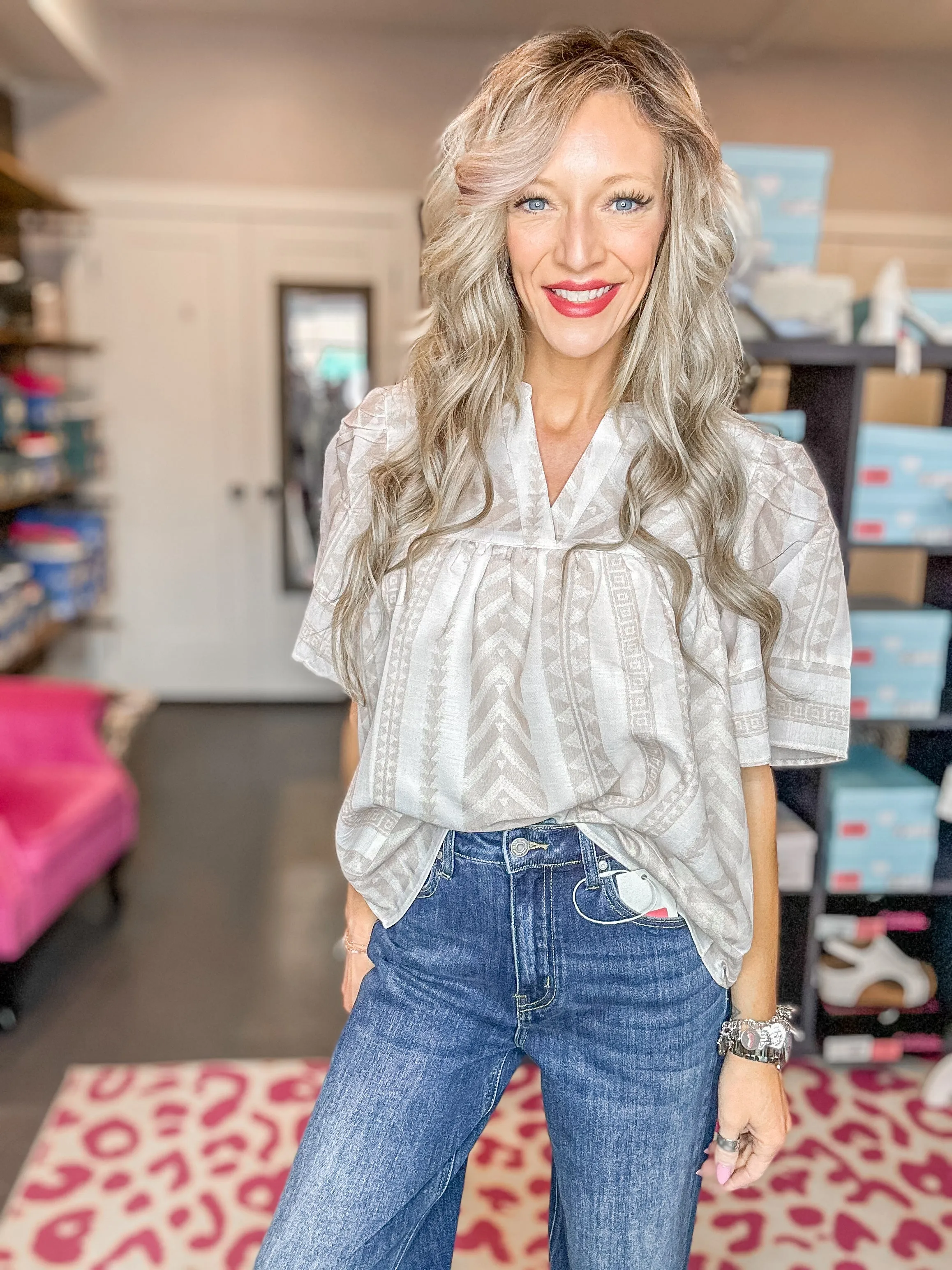 Geometric Jaquard Blouse
