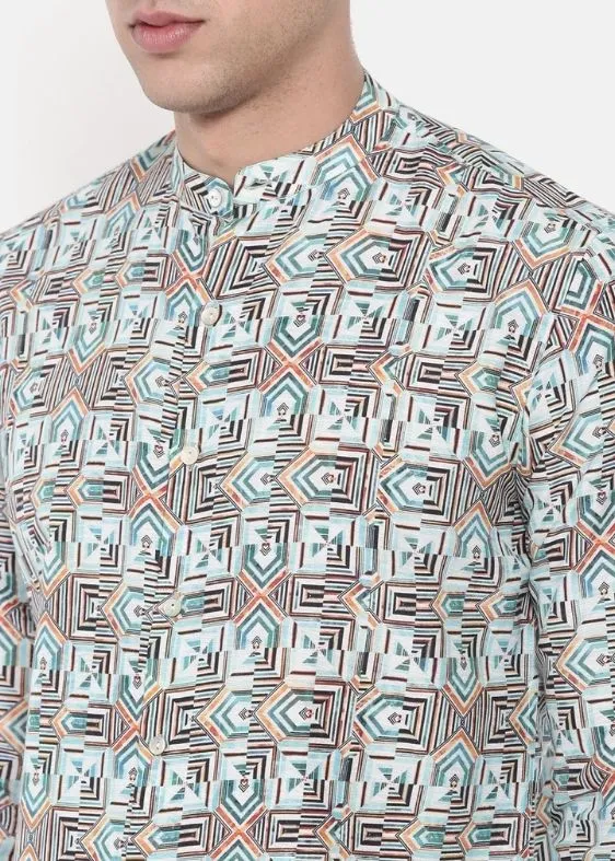 Geometric Printed Linen Shirt- MM0713