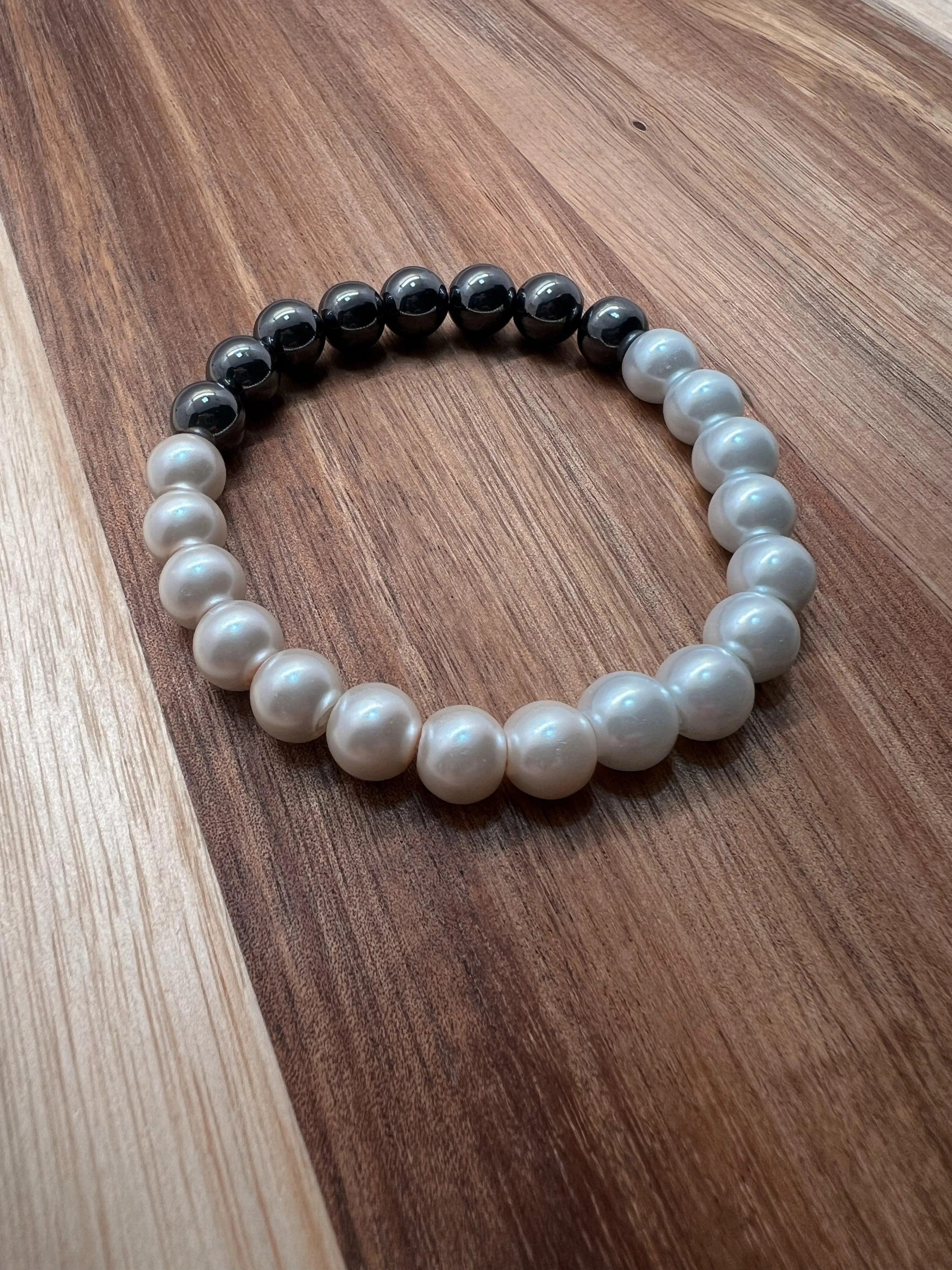 Gift for Her - Hematite Bracelet w/ Glass Pearls