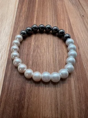 Gift for Her - Hematite Bracelet w/ Glass Pearls