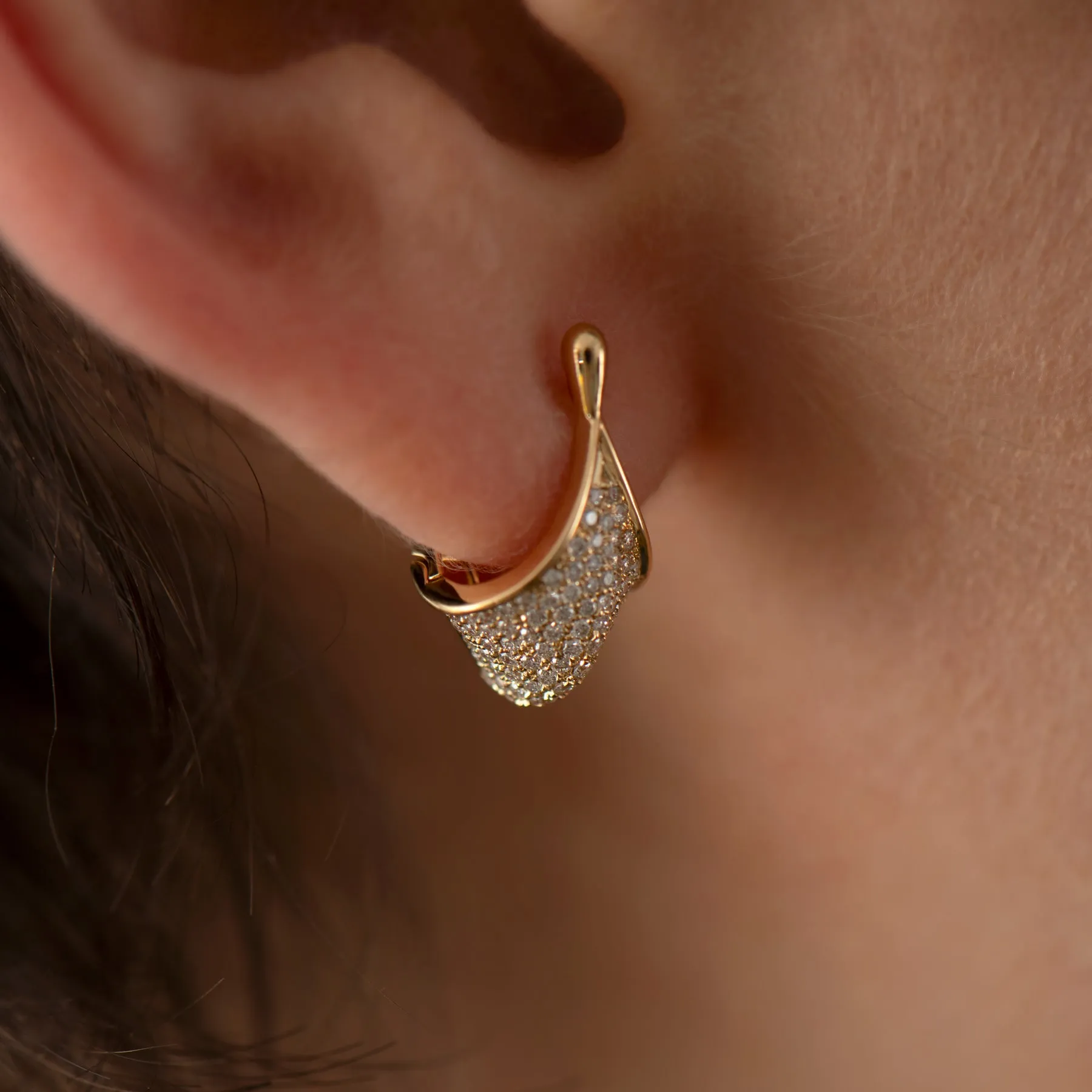 Gold and Diamond Pave Modern Huggie Earrings