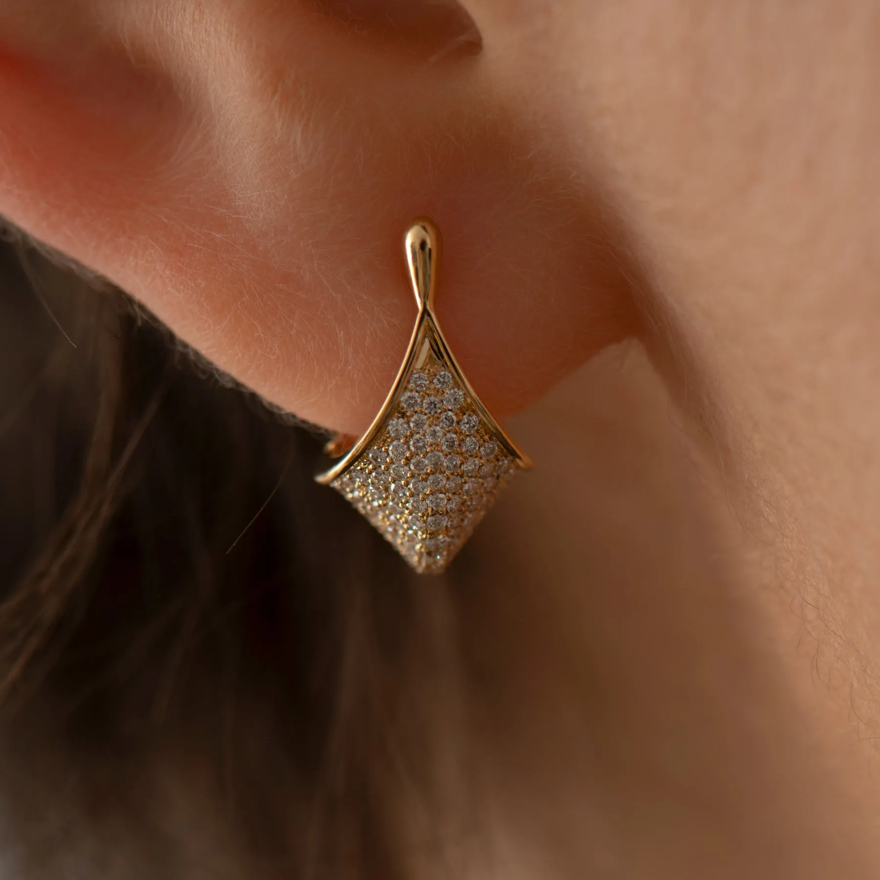 Gold and Diamond Pave Modern Huggie Earrings