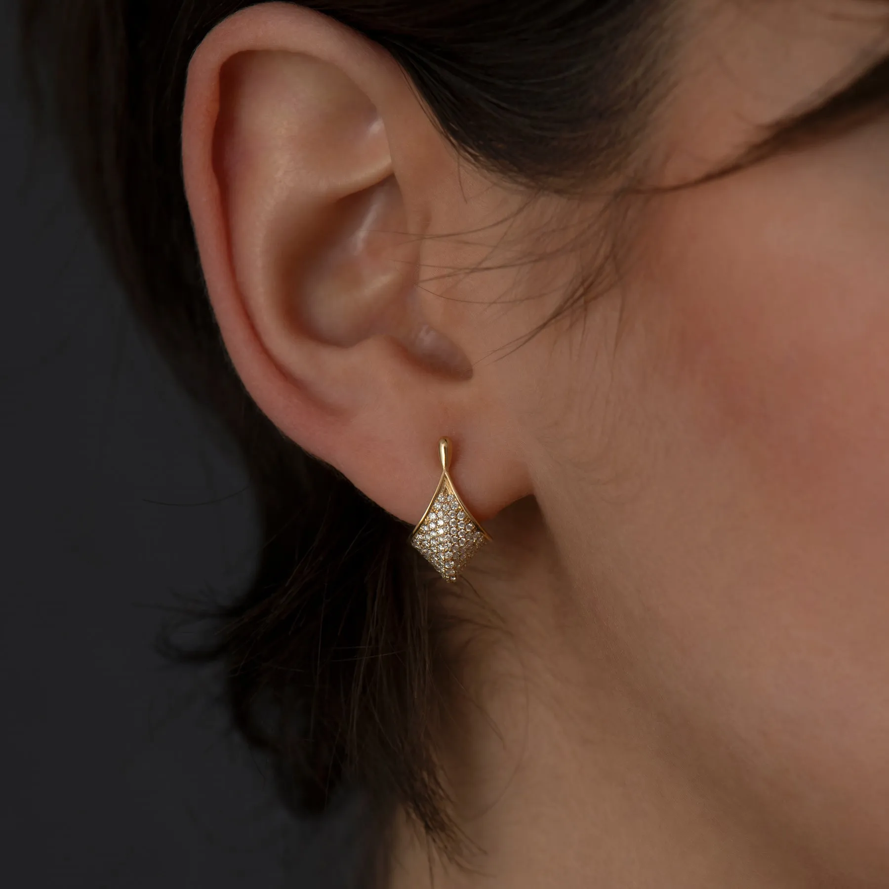 Gold and Diamond Pave Modern Huggie Earrings