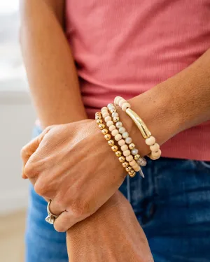 Gold and Natural Wooden Beaded Bracelet Set