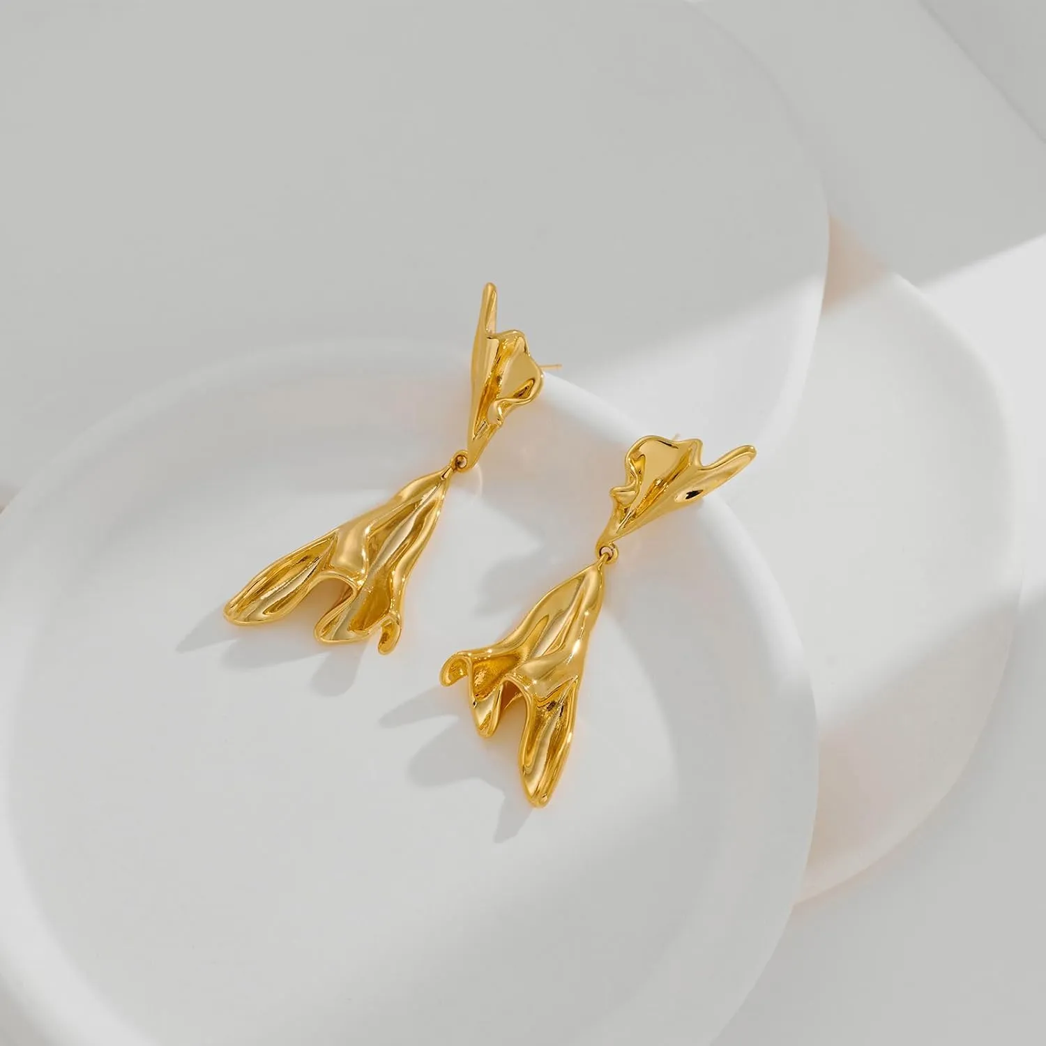 Gold Irregular Abstract Geometric Earrings Hypoallergenic Gold Plated Geometric Boho Earrings