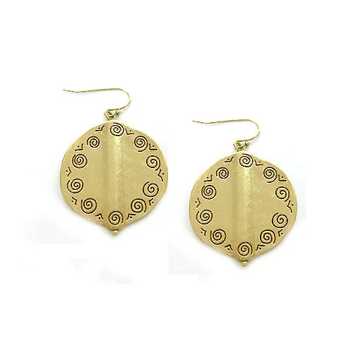 GOLD SCROLL ENGRAVED DISC EARRINGS  #SE20637_GOLD (CG2/R-BH7)