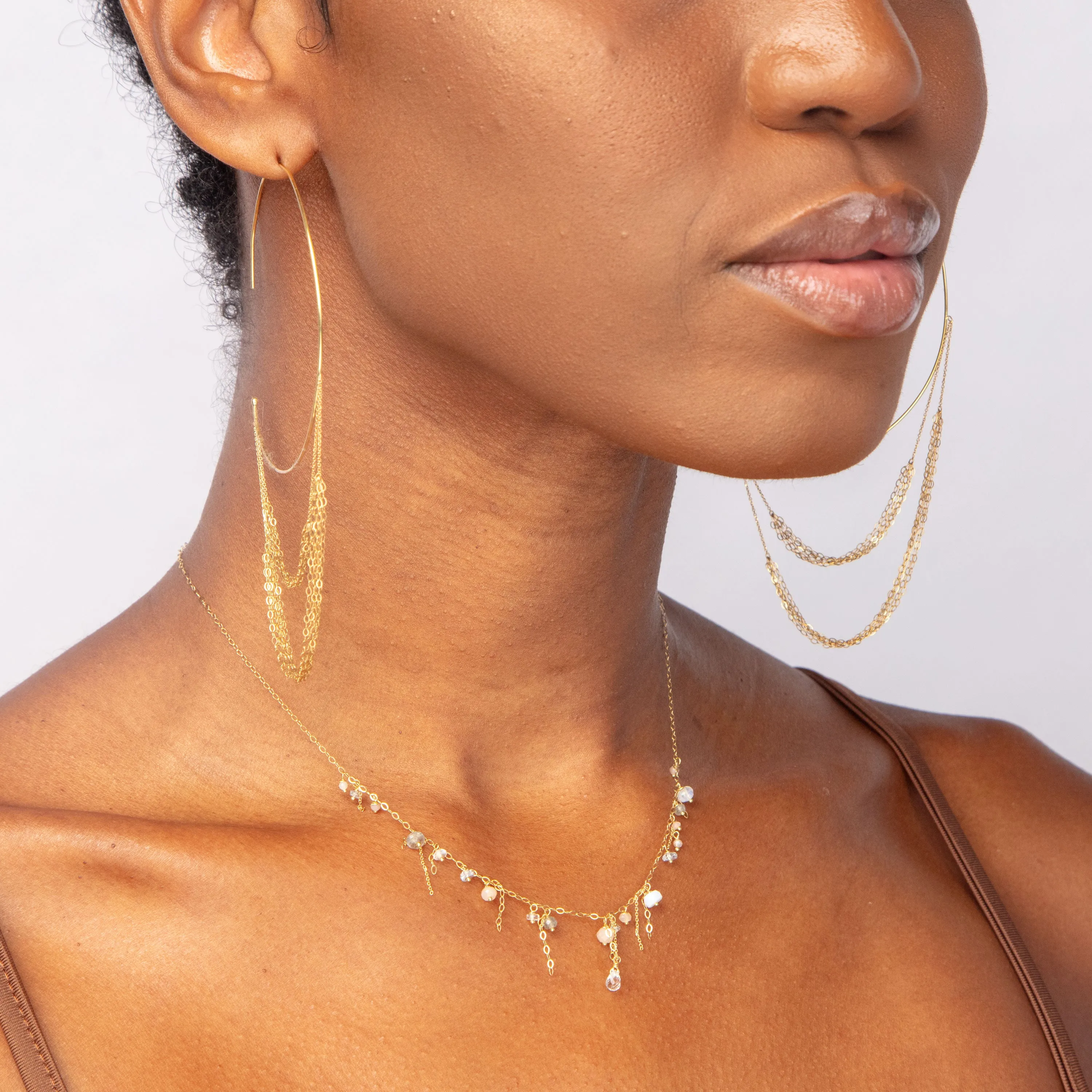 Gold Tassel Large Hoops, Pair