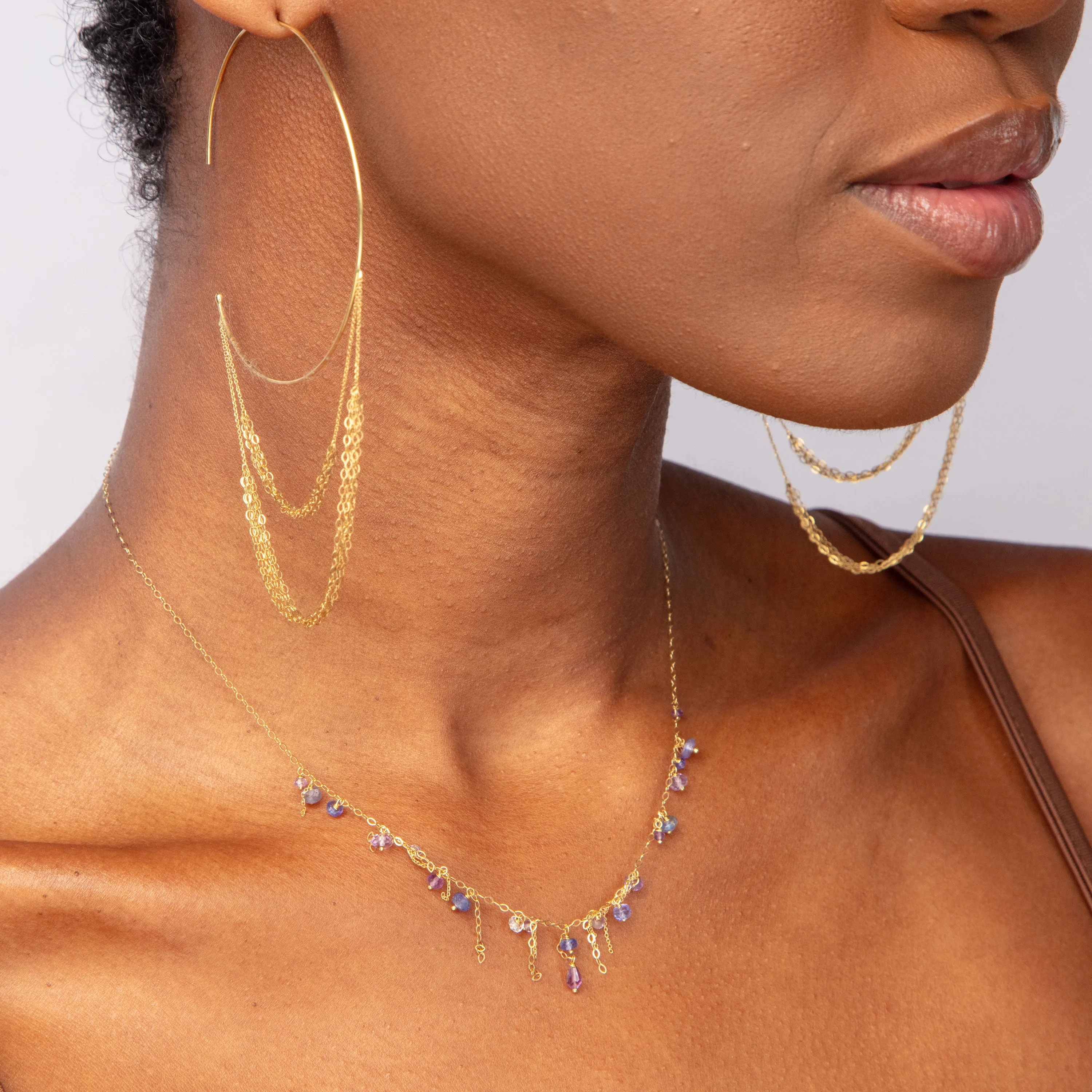 Gold Tassel Large Hoops, Pair