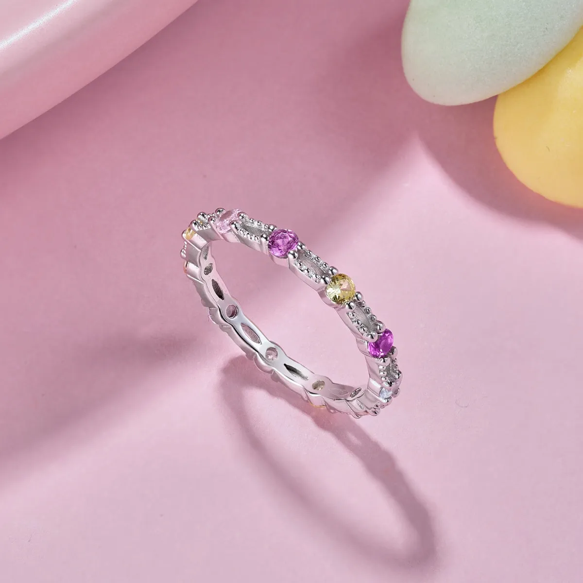 [Goodv]Sparkling Colorful Round Cut Tennis Ring