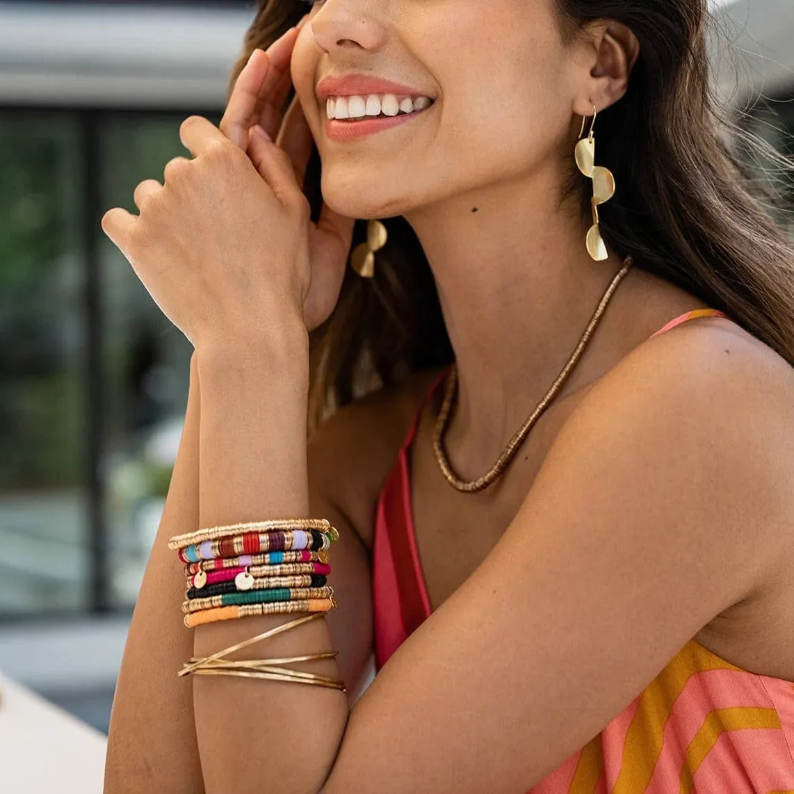 Grace Color Block Stretch Bracelet Orange And Gold