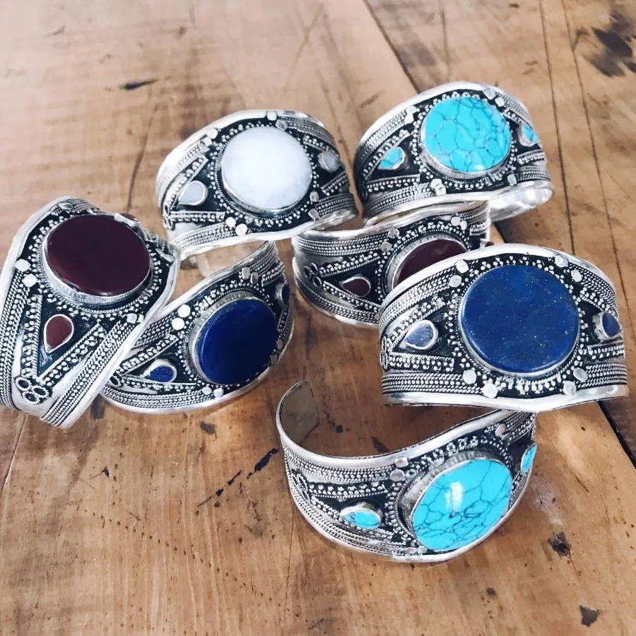 Green Stone tribal boho cuff - Small
