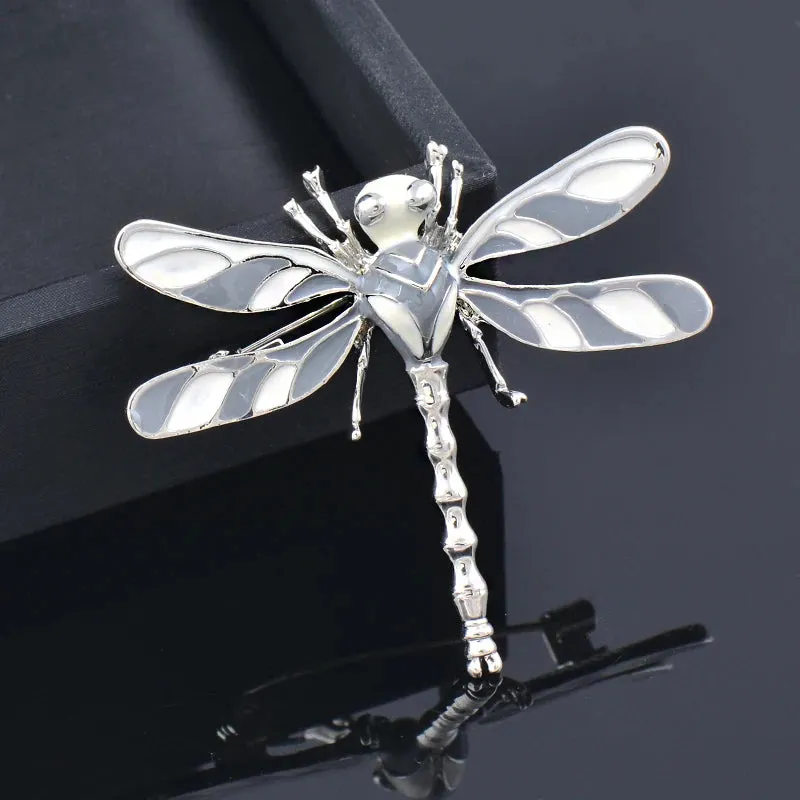 grey red enamel dragonfly brooches for women
