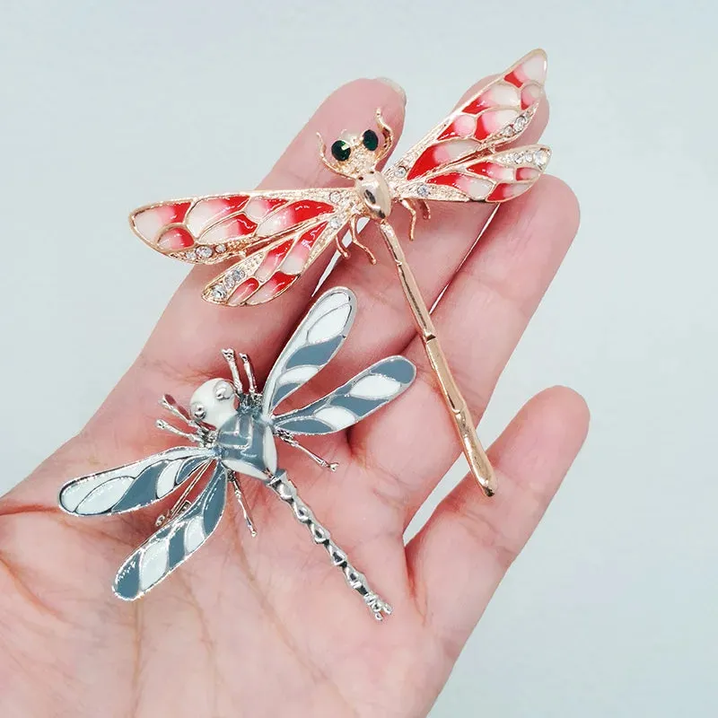 grey red enamel dragonfly brooches for women