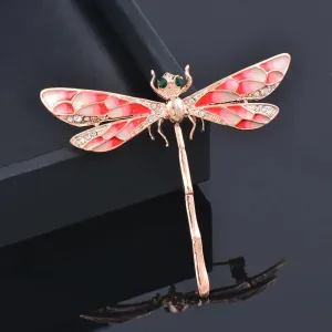 grey red enamel dragonfly brooches for women
