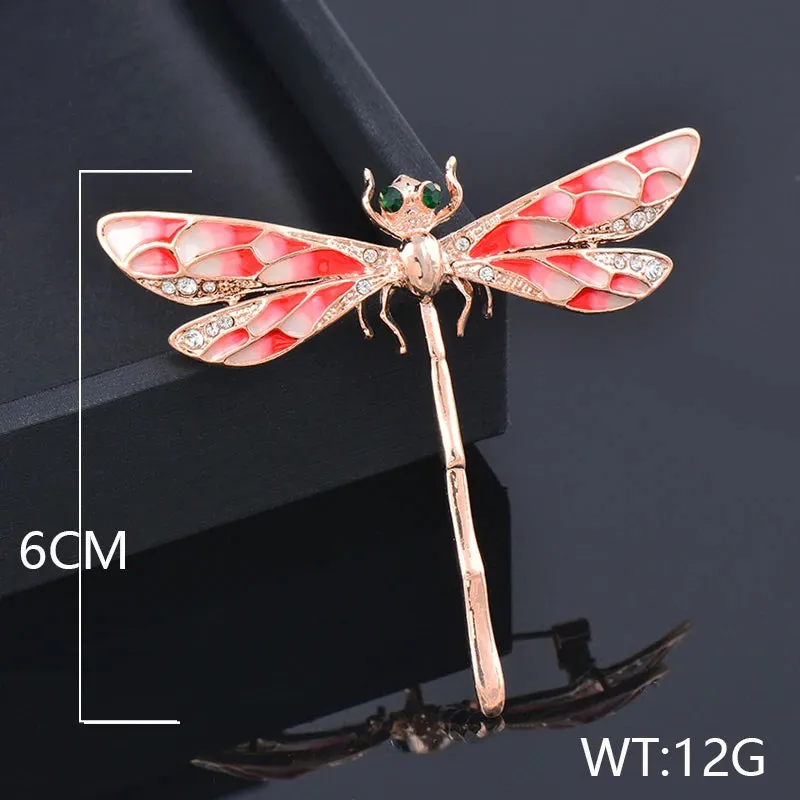 grey red enamel dragonfly brooches for women