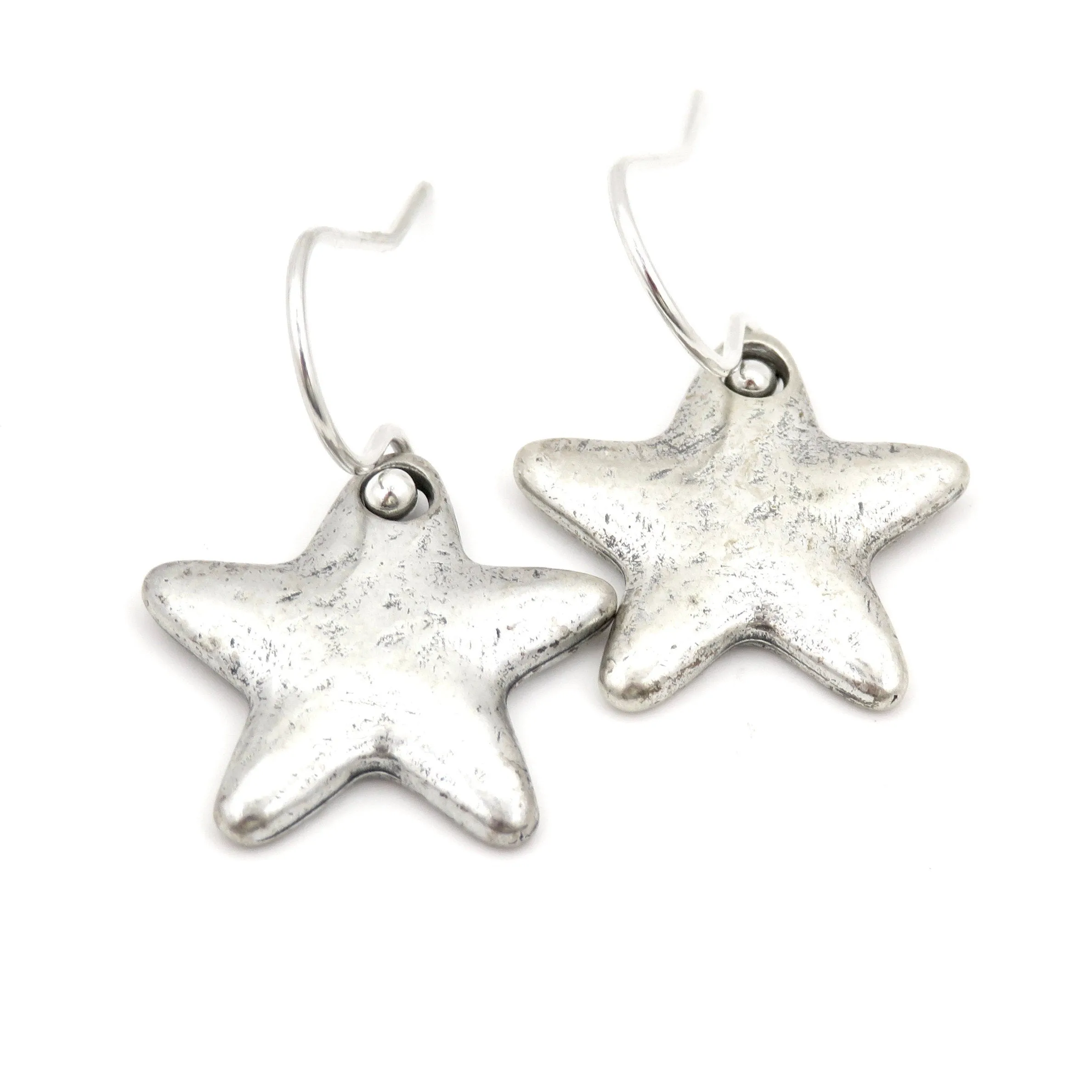 Hammered Silver Star Earrings