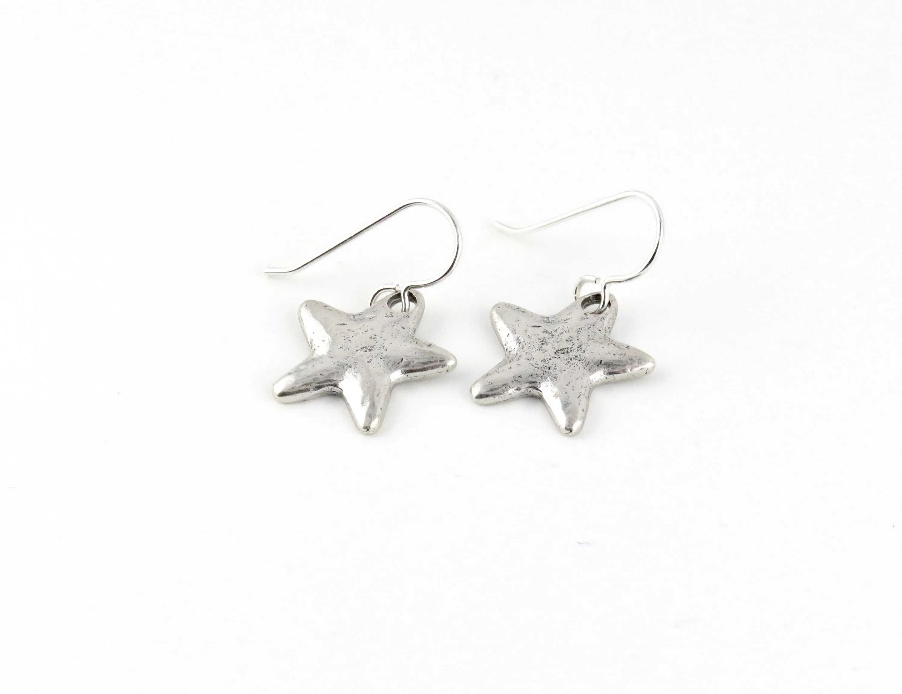 Hammered Silver Star Earrings